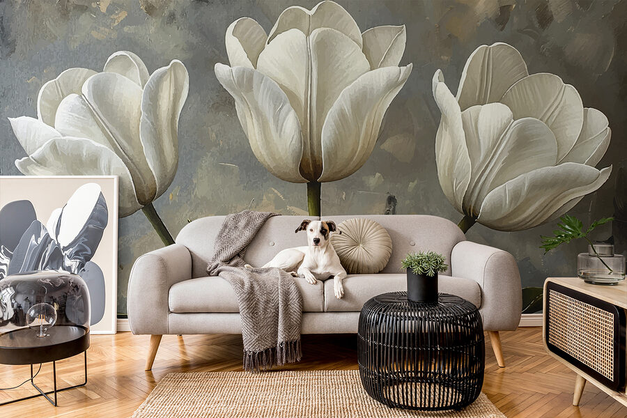Painting of white tulips
