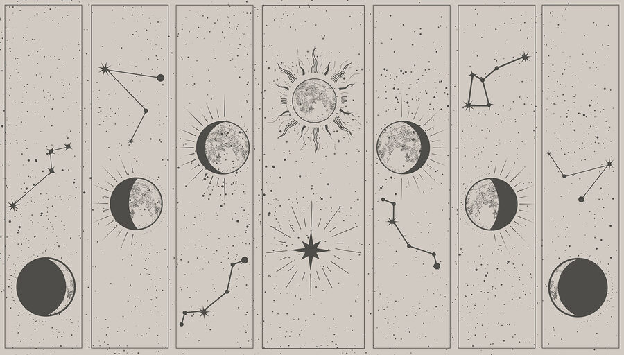 Group of images of the sun and moon Group of images of the sun and moon