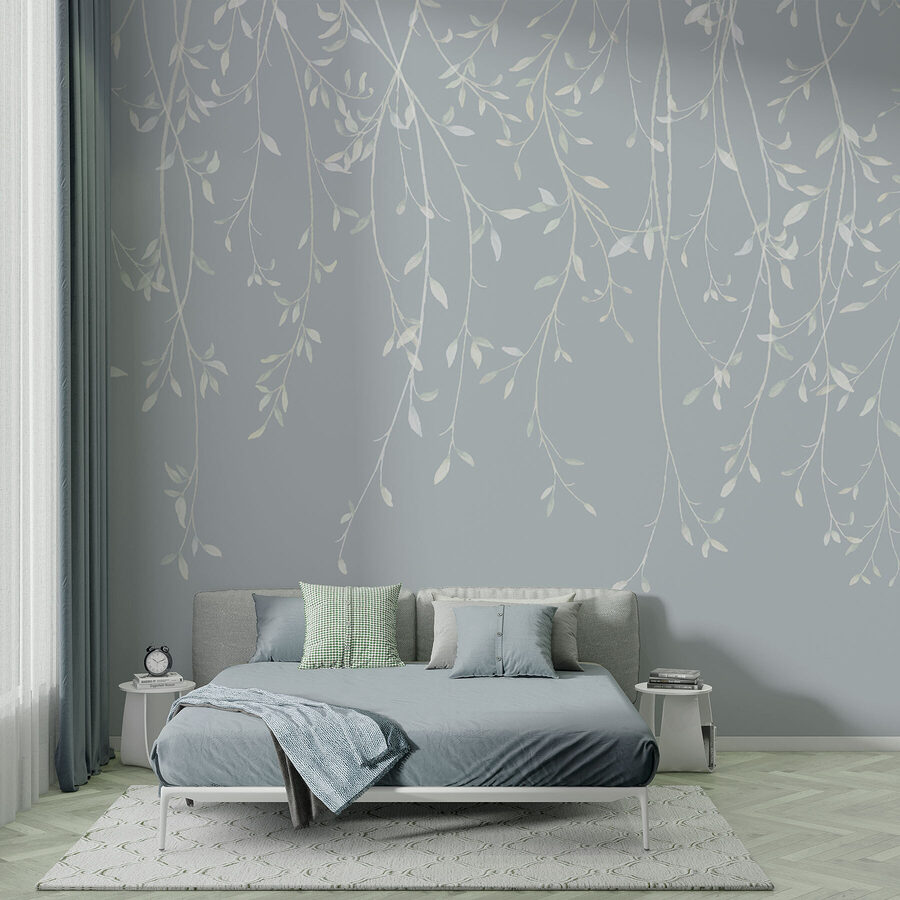 Wall murals White branches with leaves on them