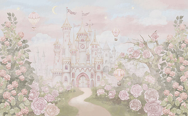 Castle with flowers and hot air balloons Castle with flowers and hot air balloons
