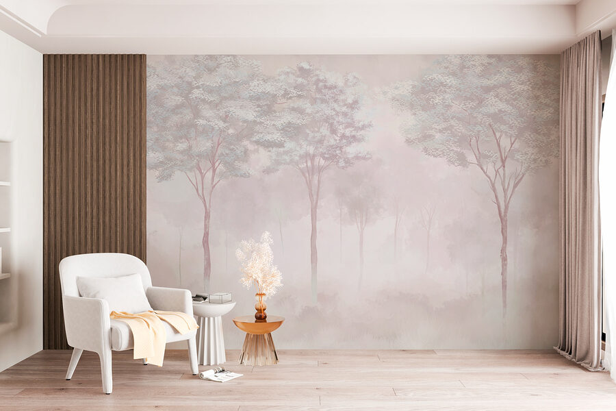 Wall murals Foggy forest with trees - Image 4
