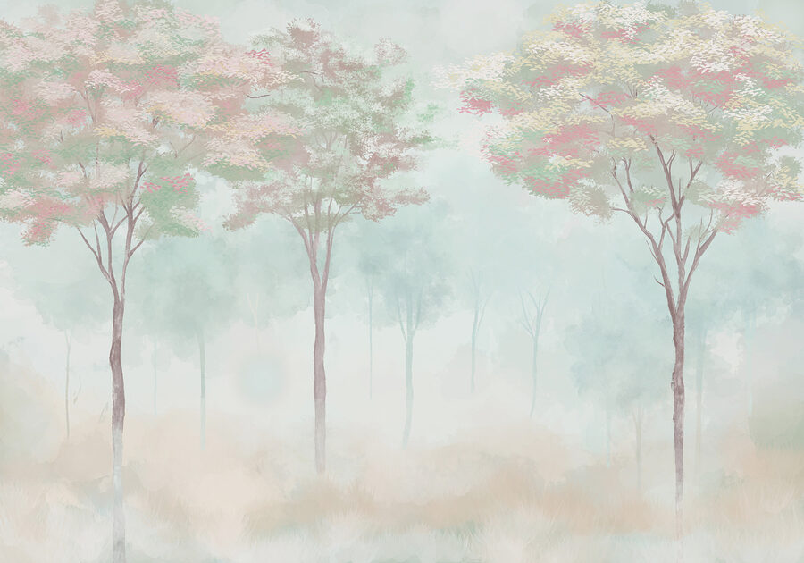 Wall murals Group of trees in a foggy forest - Image 5