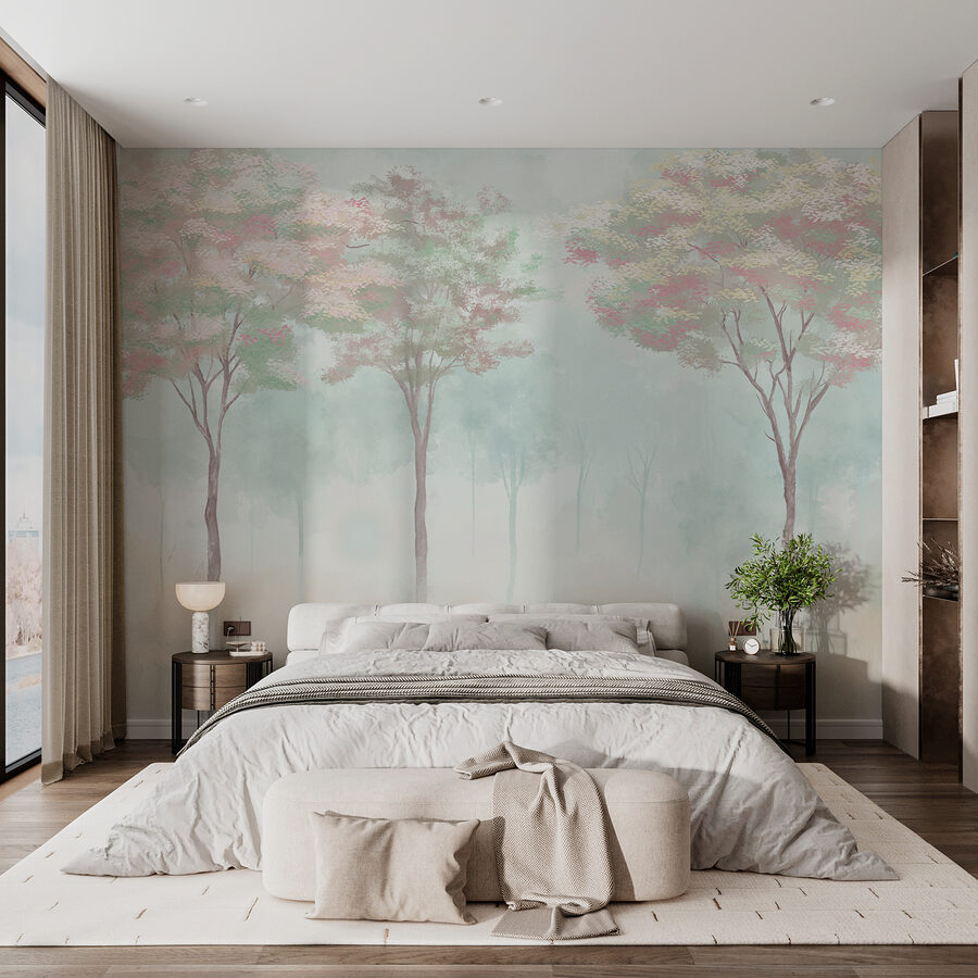 Wall murals Group of trees in a foggy forest - Image 2