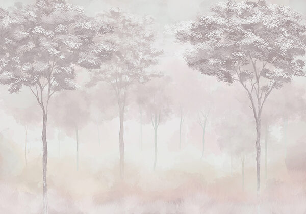 Group of trees in a foggy forest Group of trees in a foggy forest