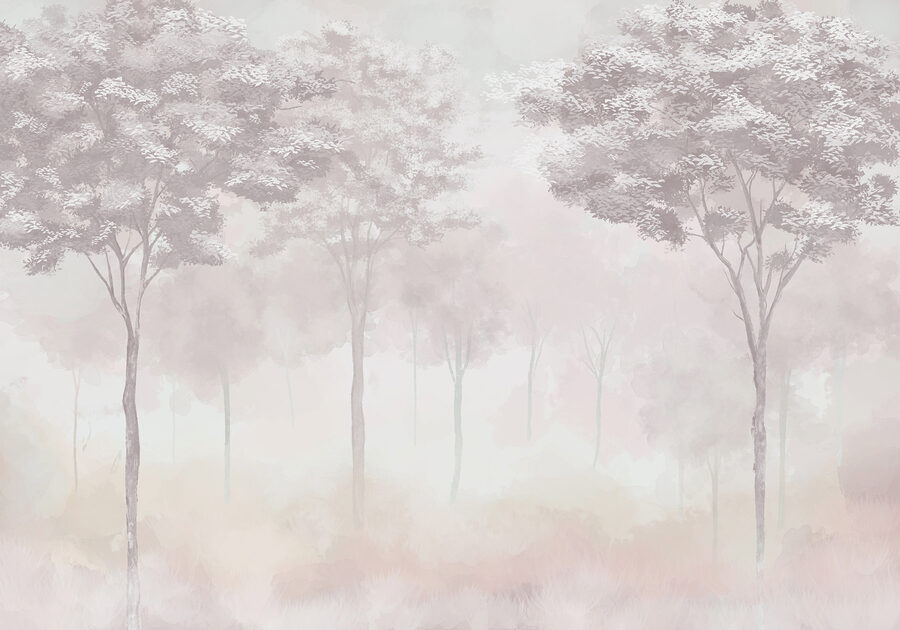 Group of trees in a foggy forest