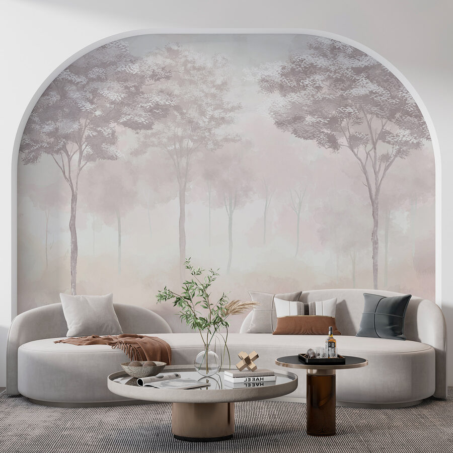 Group of trees in a foggy forest
