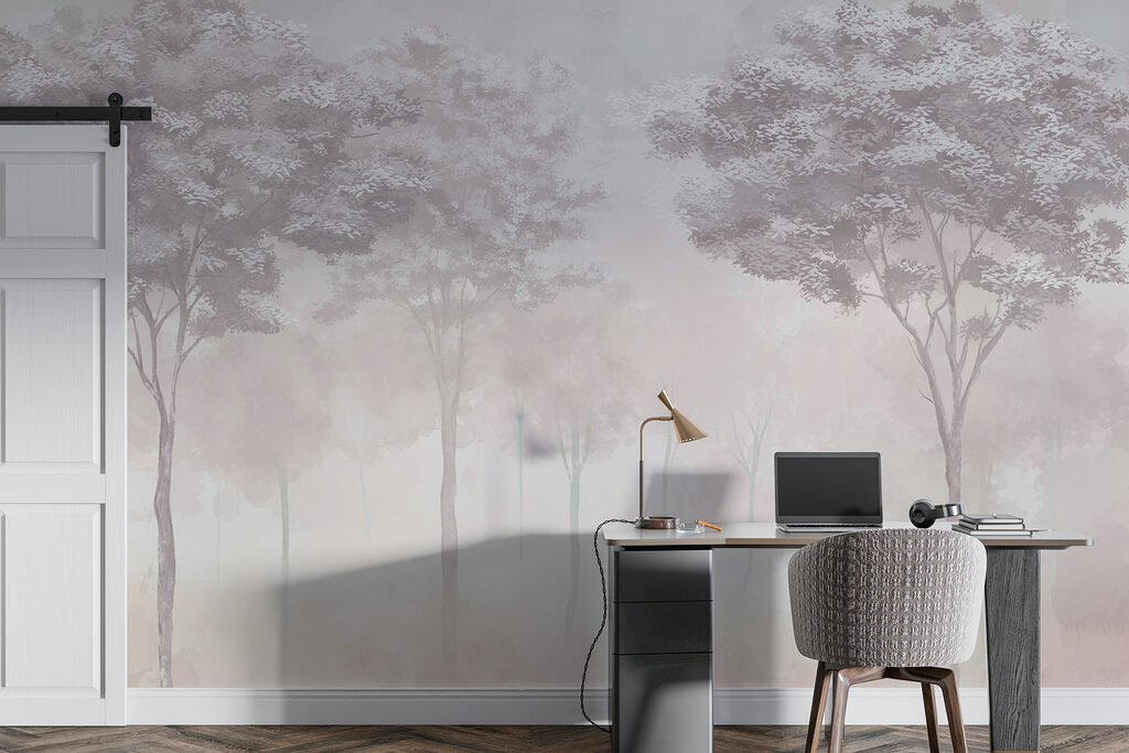 Group of trees in a foggy forest