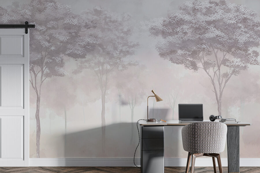 Group of trees in a foggy forest