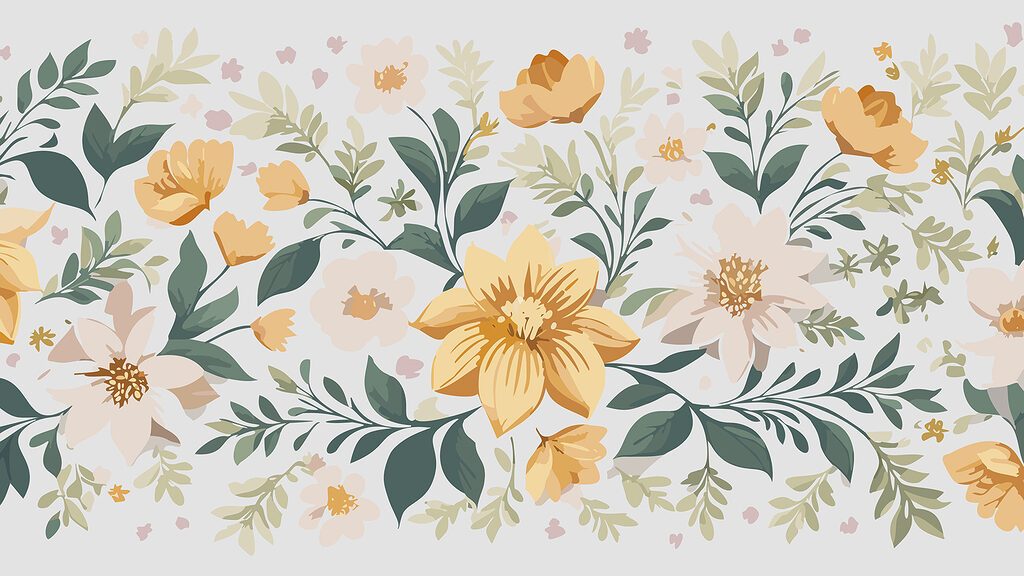 Floral design with yellow flowers and green leaves Floral design with yellow flowers and green leaves