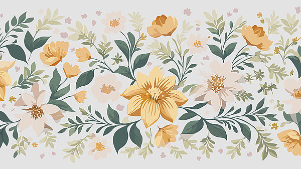 Floral design with yellow flowers and green leaves Floral design with yellow flowers and green leaves
