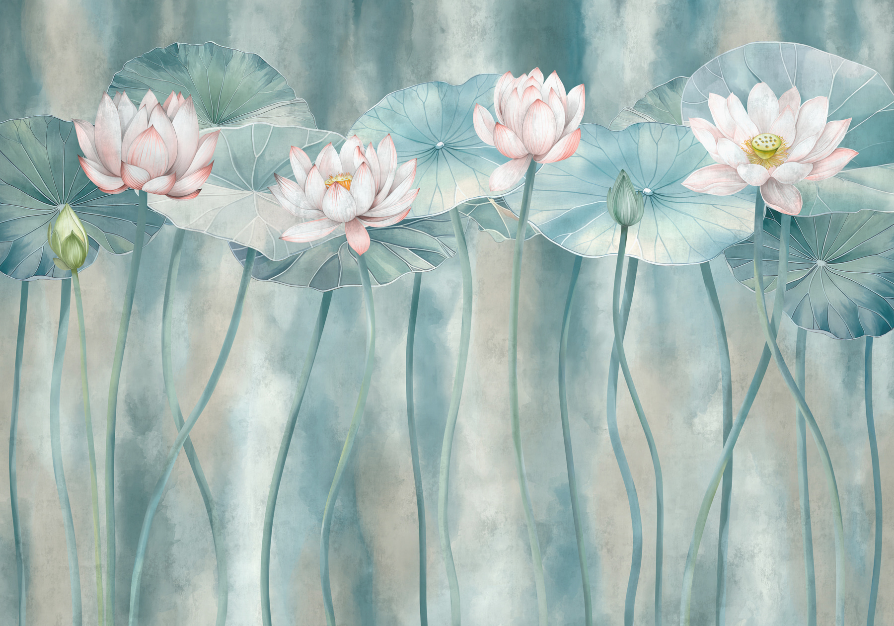 Group of flowers and leaves