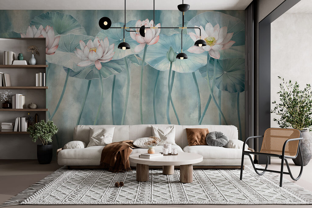 Group of flowers and leaves