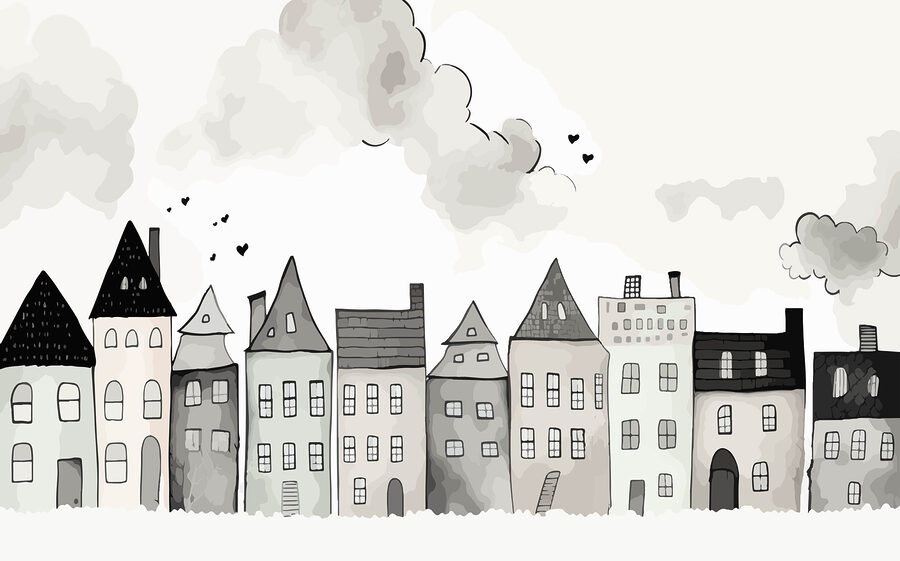 Group of buildings with smoke coming out of them