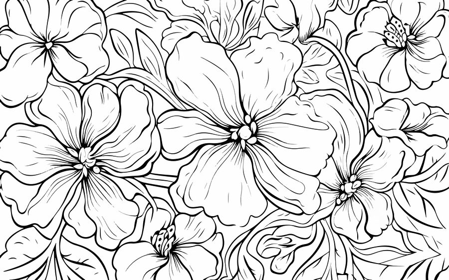 Black and white drawing of flowers Black and white drawing of flowers