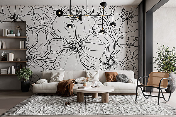 Black and white drawing of flowers Black and white drawing of flowers