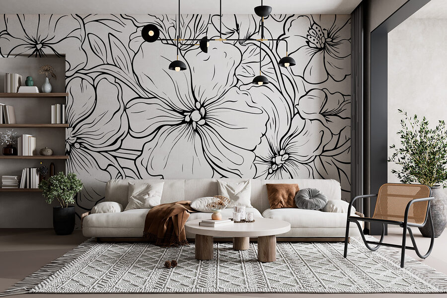 Black and white drawing of flowers Black and white drawing of flowers