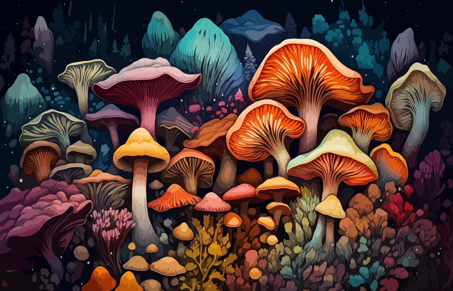 Group of mushrooms in a forest