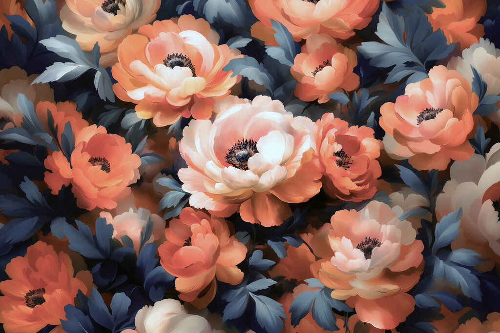 Group of flowers with blue leaves Group of flowers with blue leaves