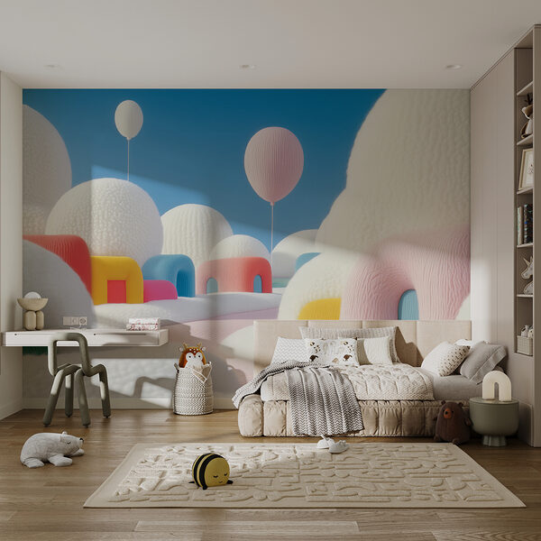 Landscape with balloons and buildings Landscape with balloons and buildings