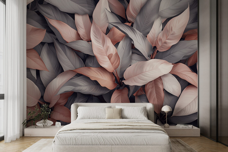 Group of leaves with pink and grey leaves