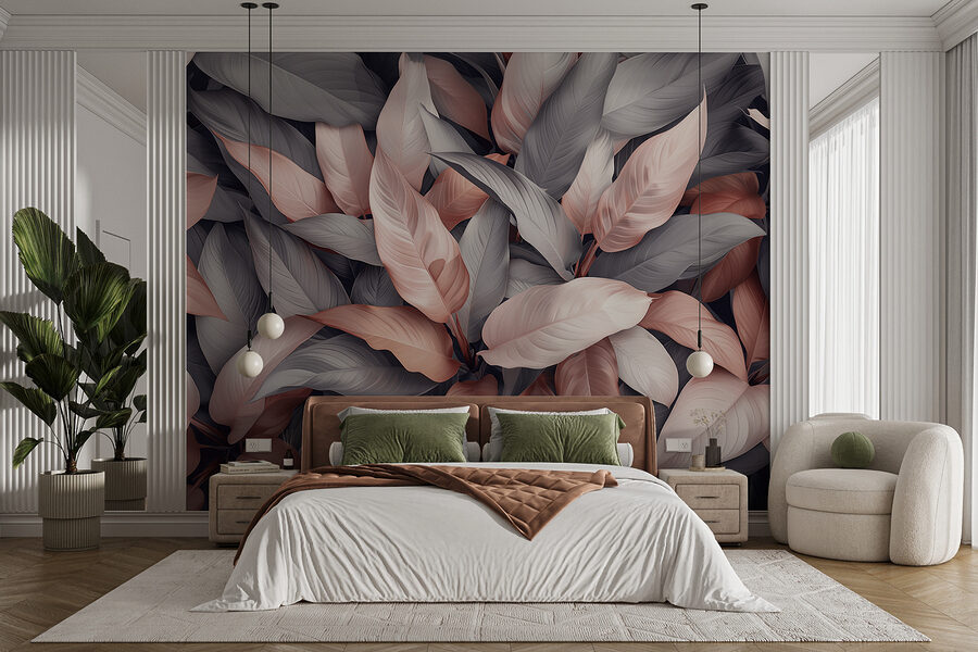 Group of leaves with pink and grey leaves