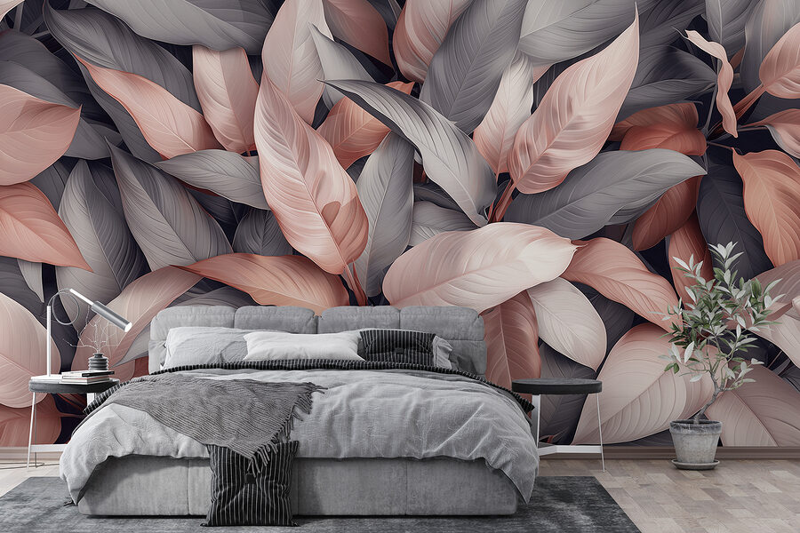 Group of leaves with pink and grey leaves