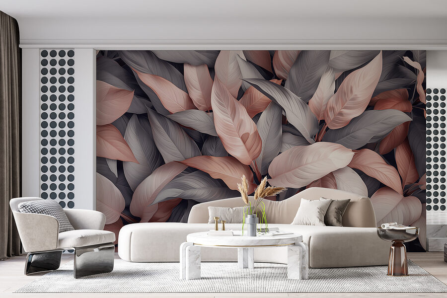 Group of leaves with pink and grey leaves