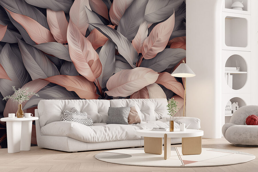 Group of leaves with pink and grey leaves
