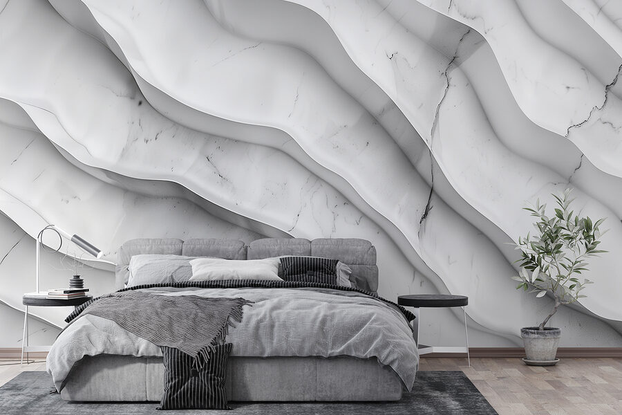Wall murals White marble surface with wavy lines