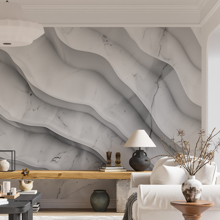 Wall murals White marble surface with wavy lines - Image 2