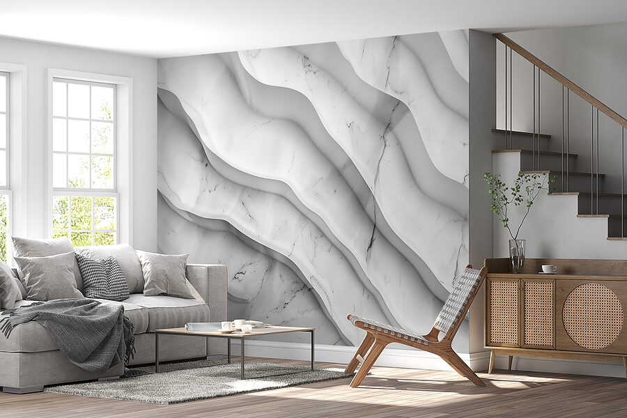Wall murals White marble surface with wavy lines - Image 3