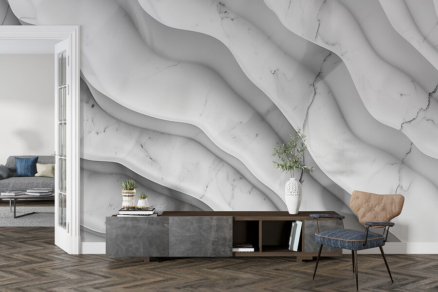 Wall murals White marble surface with wavy lines - Image 4