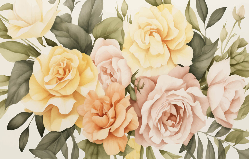 Group of flowers with leaves Group of flowers with leaves