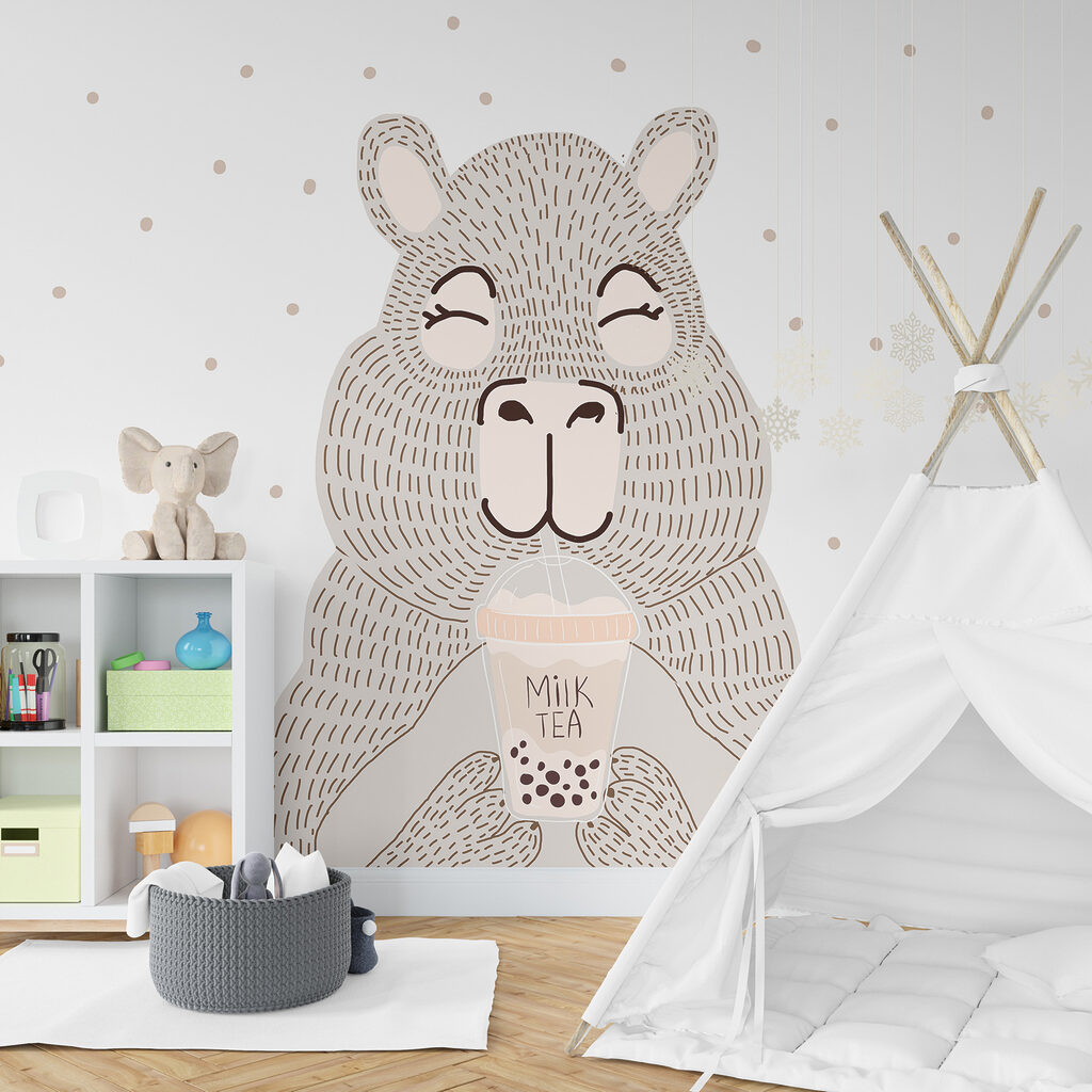 Cartoon of a bear holding a bubble tea Cartoon of a bear holding a bubble tea