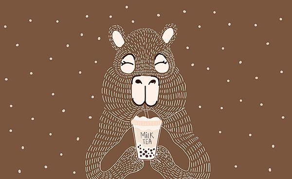 Cartoon animal holding a cup of milk tea Cartoon animal holding a cup of milk tea
