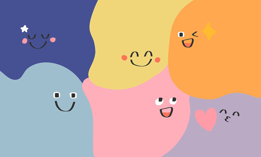 Group of colorful shapes with faces