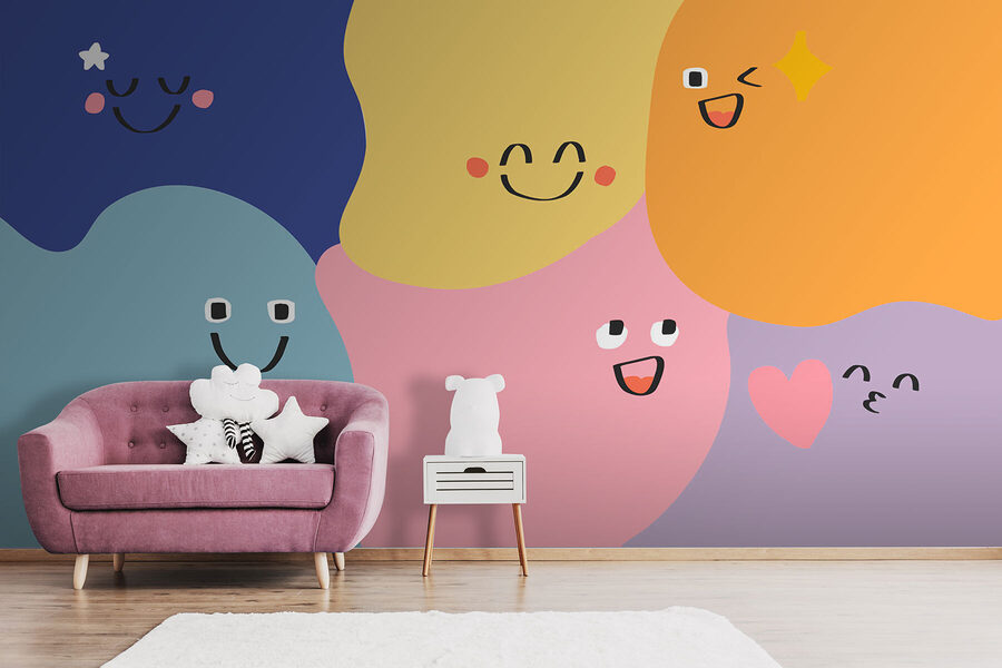 Group of colorful shapes with faces