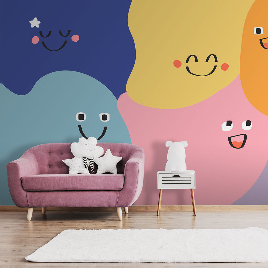 Group of colorful shapes with faces