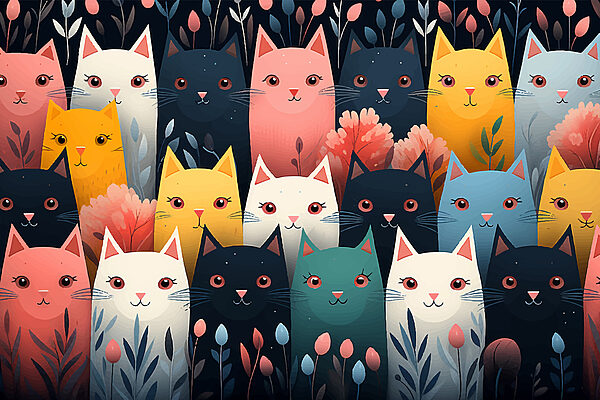 Group of cats with flowers Group of cats with flowers