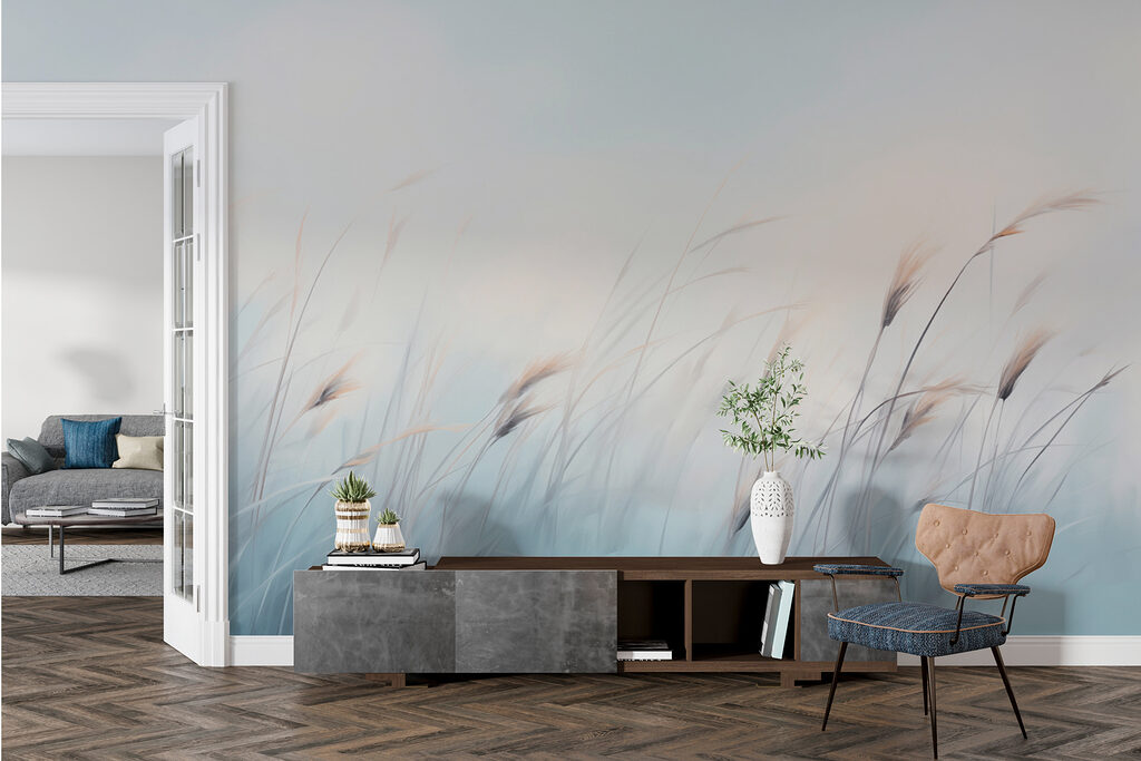 Field of grass with a foggy sky Field of grass with a foggy sky