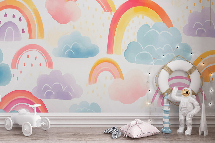 Wall murals Pattern of rainbows and clouds
