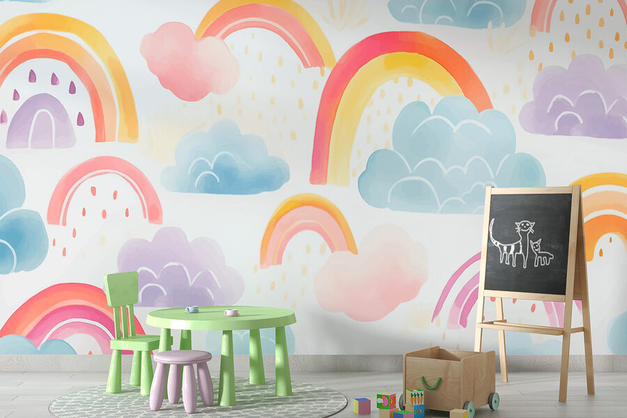 Wall murals Pattern of rainbows and clouds - Image 2