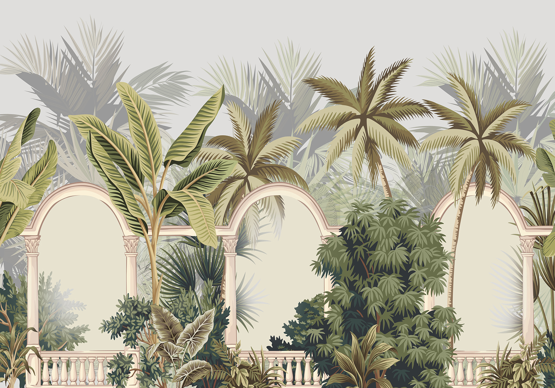 Wallpaper with palm trees and arches