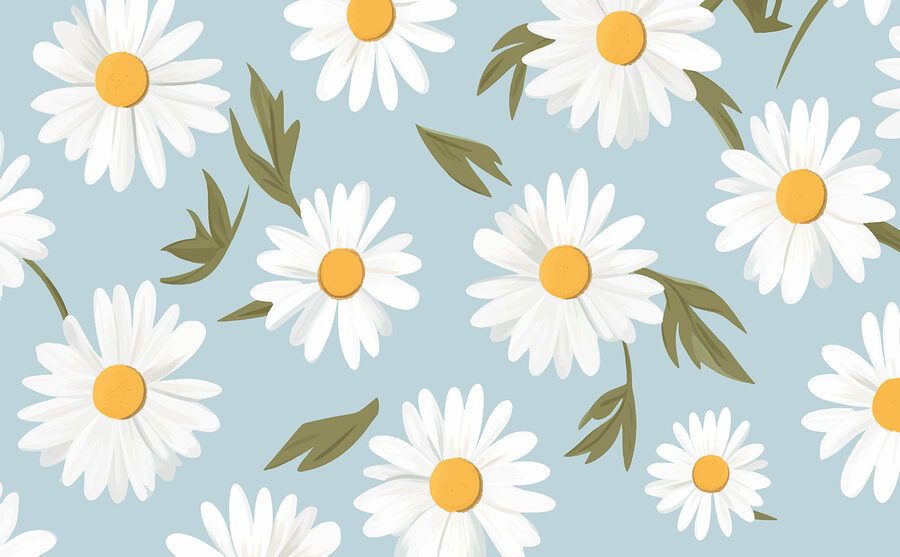 Pattern of white flowers and green leaves Pattern of white flowers and green leaves