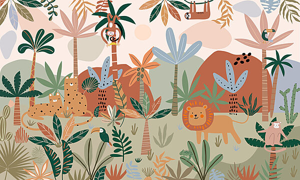 Cartoon of animals in a jungle Cartoon of animals in a jungle