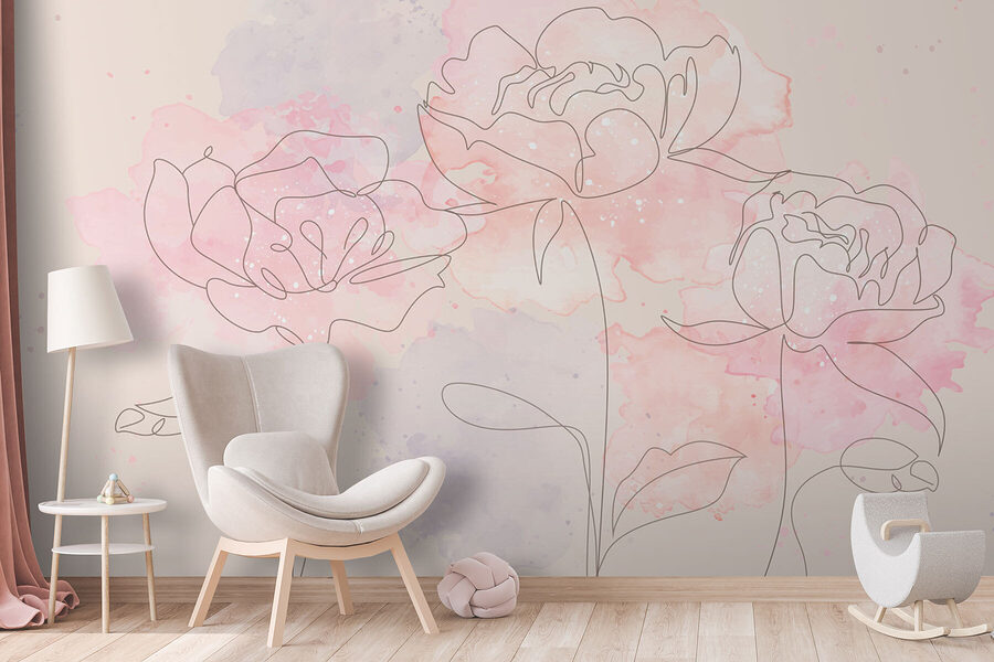 Drawing of flowers on a pink background