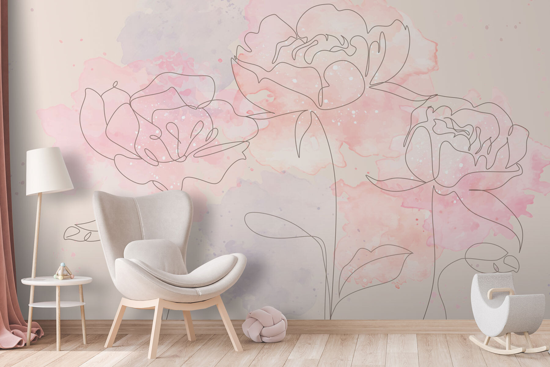 Drawing of flowers on a pink background Drawing of flowers on a pink background