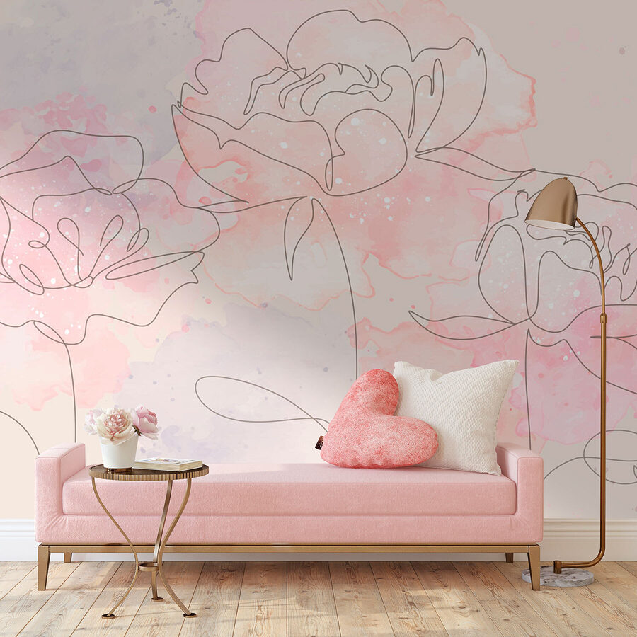 Drawing of flowers on a pink background