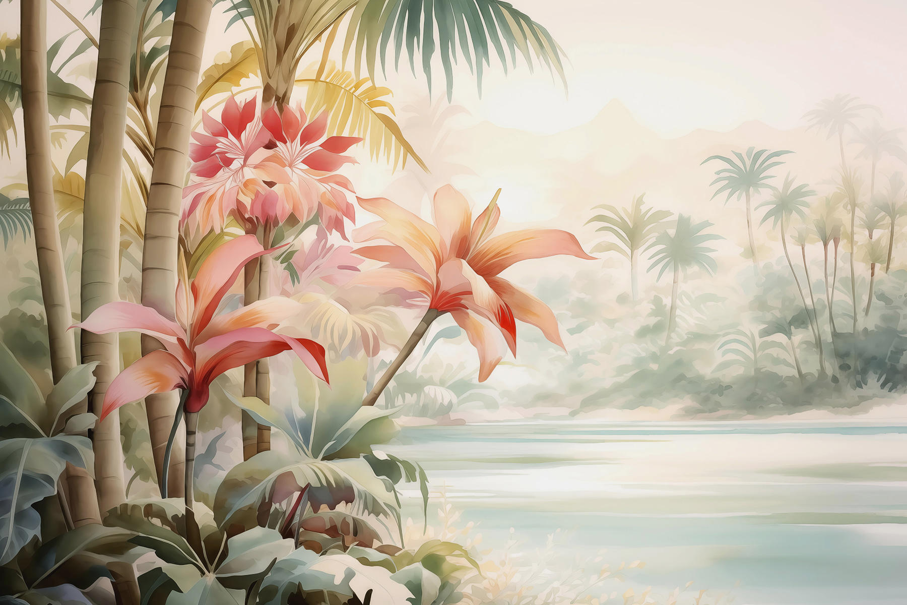 Painting of flowers and palm trees