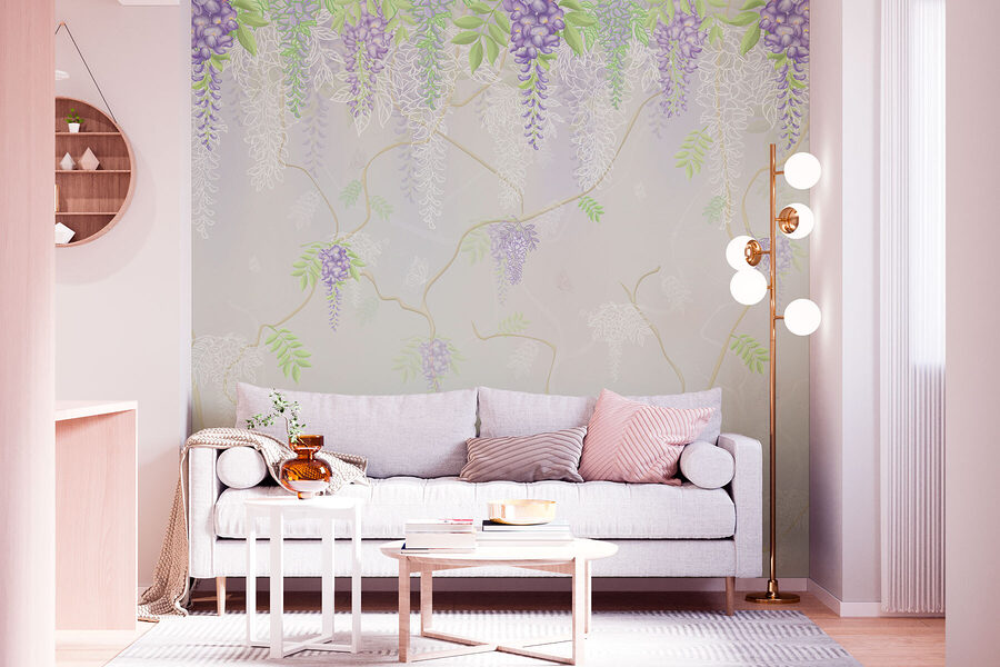 Wall murals Wallpaper with purple flowers